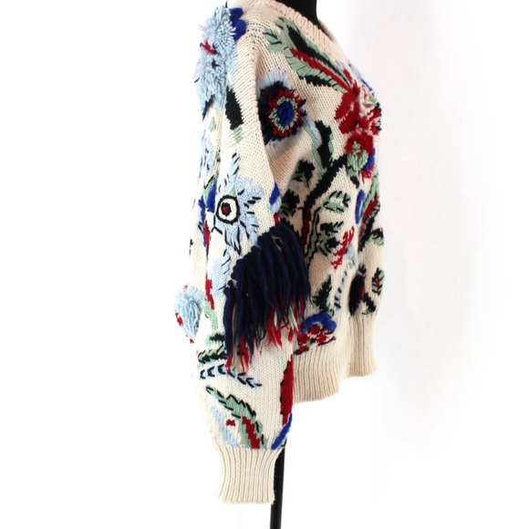 Tory Burch Hand Knit Intarsia Embroidered Runway sweater Large - Picture 9 of 10